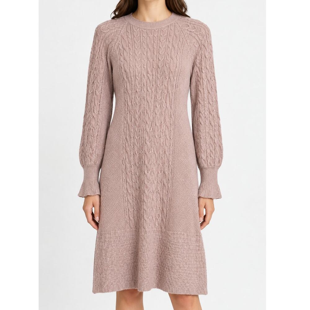 Cable Knit Sweater Dress Women Blush Pink Size S Cottagecore Cozy Chic Soft Girl - Picture 1 of 10